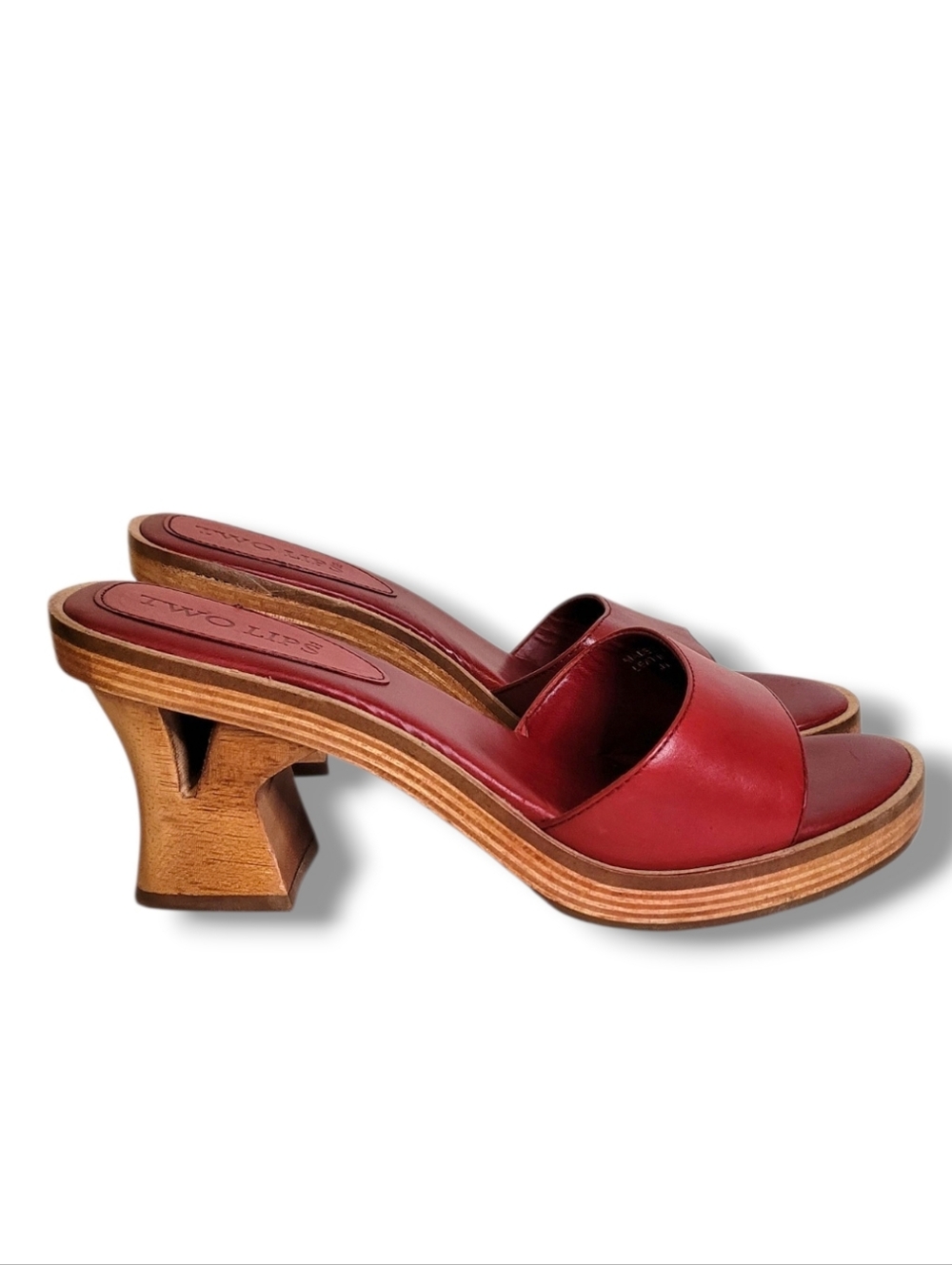 Vintage Two Lips Red Wood Heel Sandals Size 8